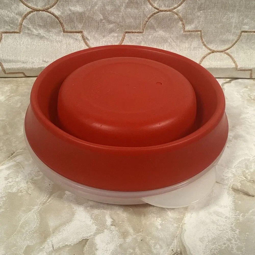 PamperedChef Microwave Popcorn Maker Popper Red Collapsible Bowl+CookingUtensils